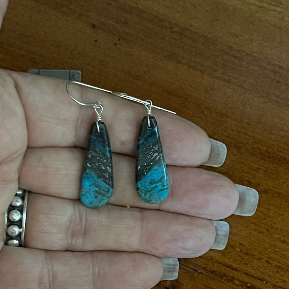 SOLD……Turquoise Slab Earrings - Picture 5 of 6
